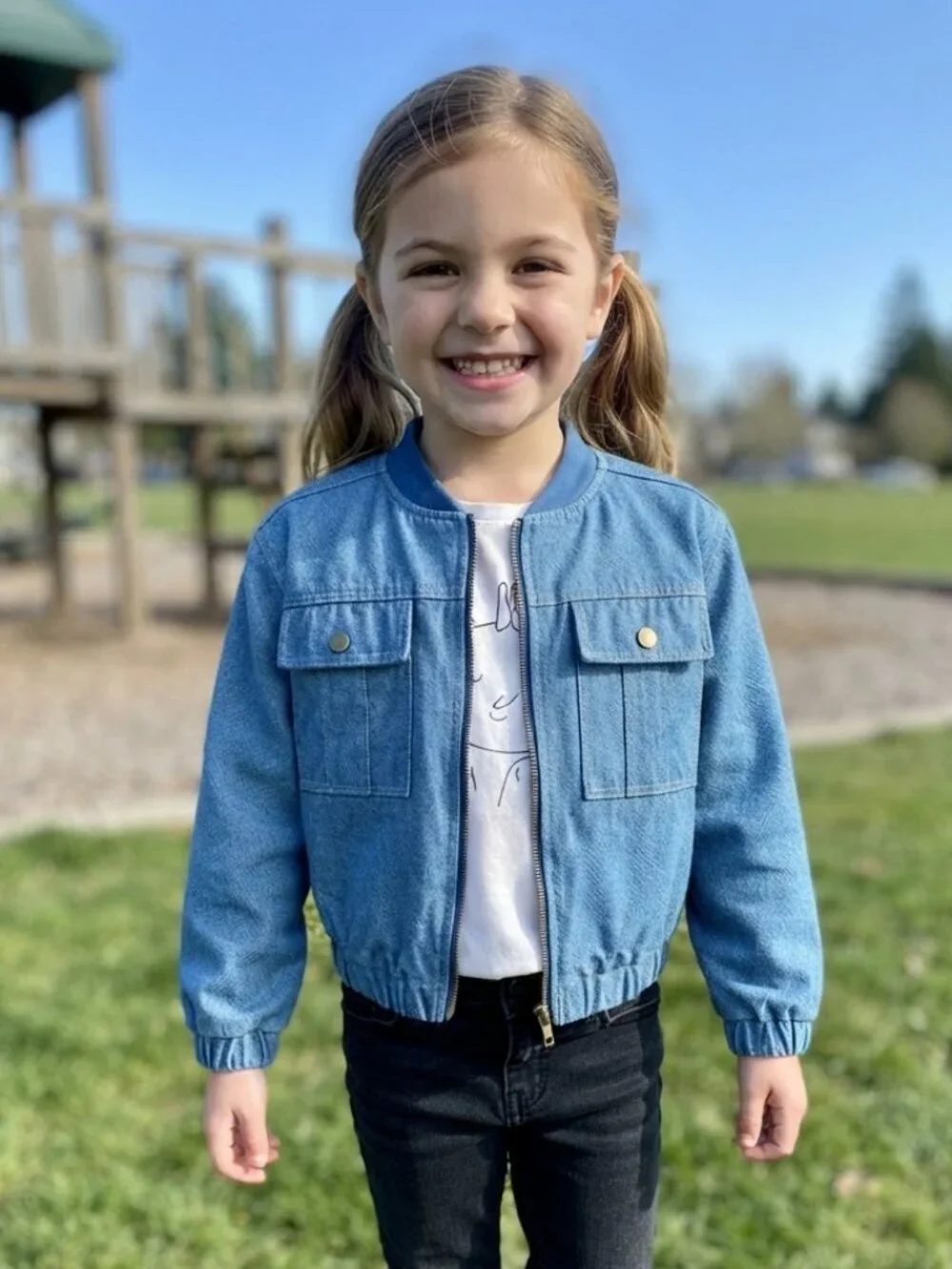 MAX STUDIO kids Denim Bomber Jacket Large